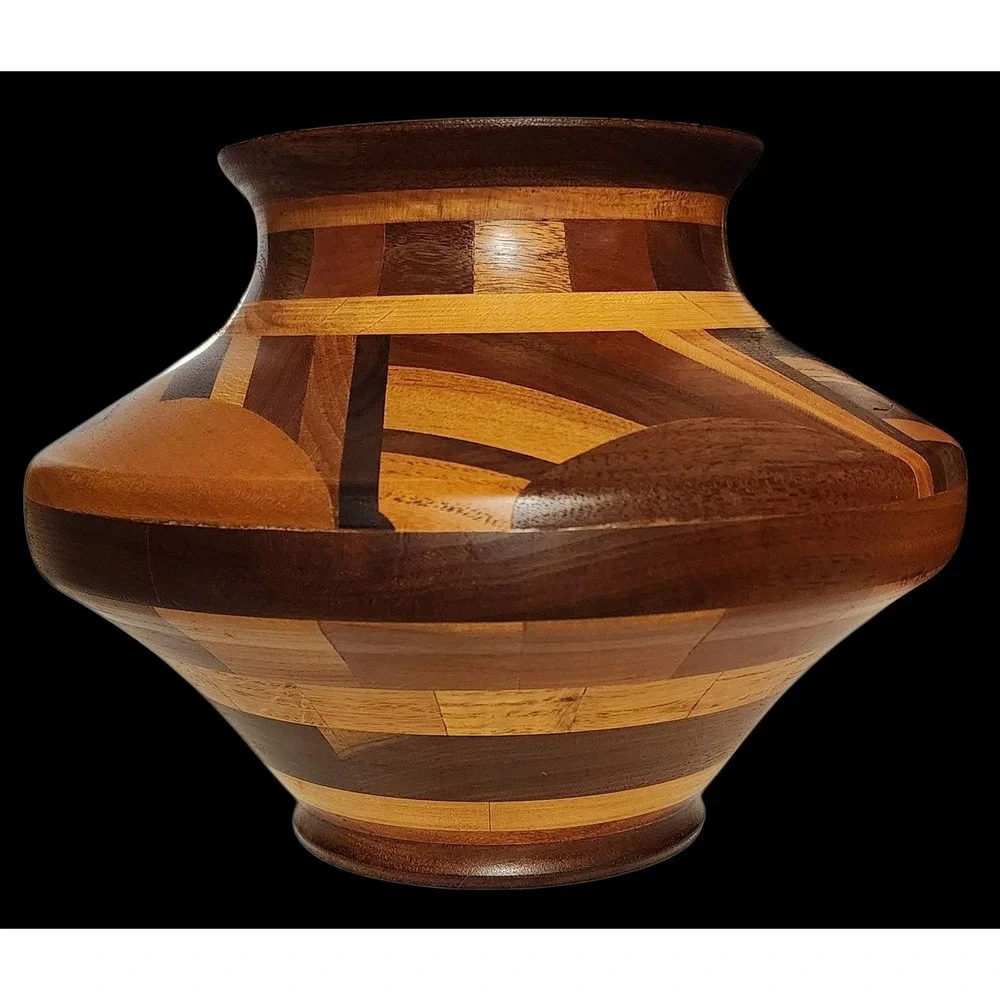 Handcrafted Segmented Wood Vase Signed Boyd Miles Dated 1996 11 Wood Types